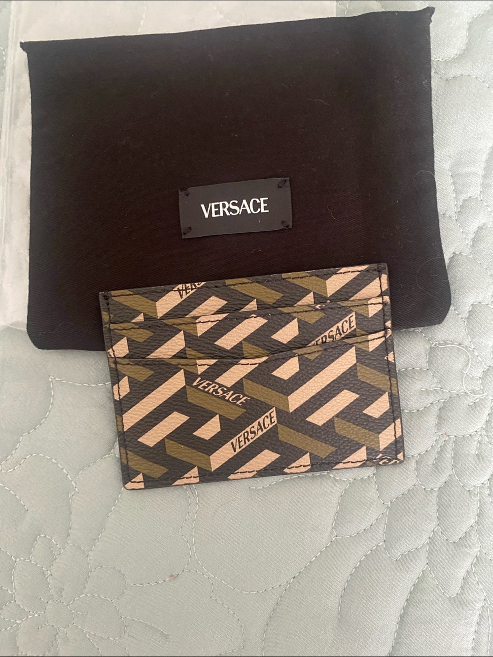 Versace Brown & Black Geometric Logo Card Case